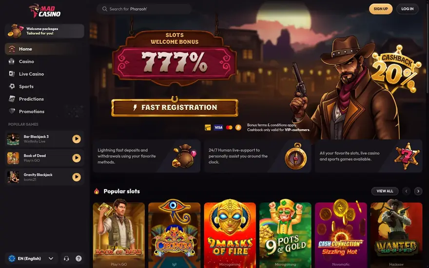 Mad Casino homepage